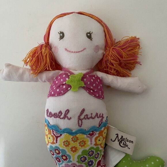 Maison Chic Mermaid Tooth Fairy Pillow Plush Doll Tooth Holder Pocket - Picture 4 of 12